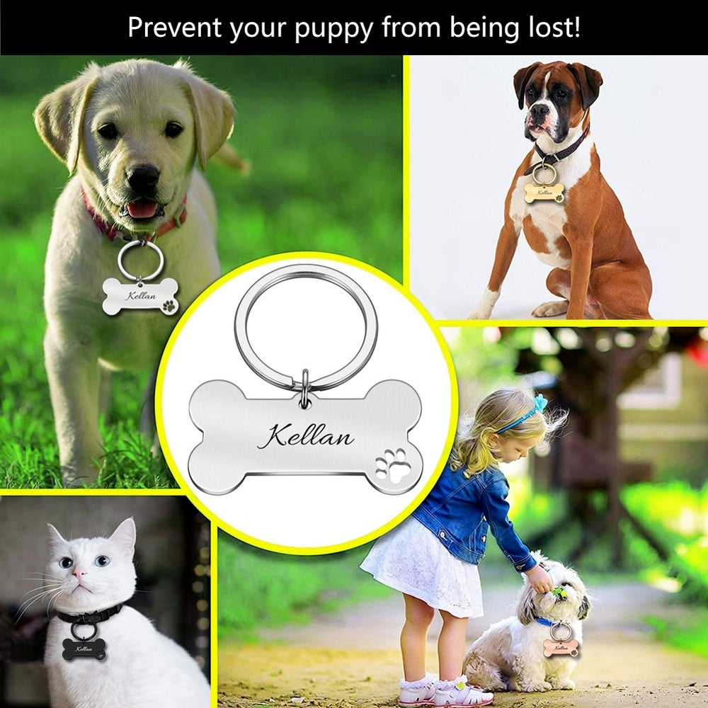 Personalized Pet ID Tag Keychain Engraved Pet ID Name for Cat Puppy Dog Collar Tag Pendant Keyring Bone Pet Accessories