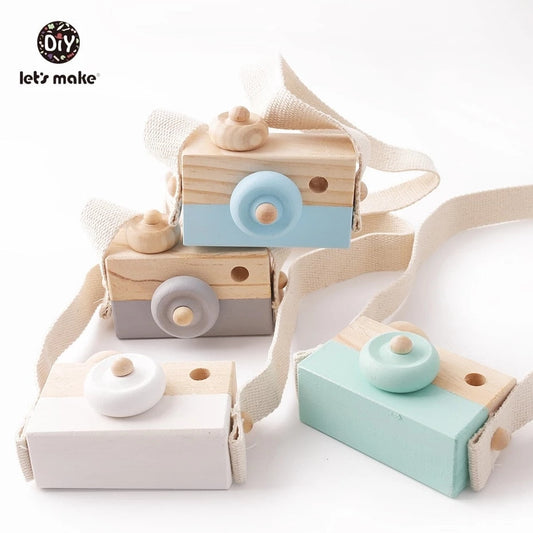 Let&#39;s Make 1pc Wooden Baby Toys Fashion Camera Pendant Montessori Toys For Children Wooden DIY Presents Nursing Gift Baby Block